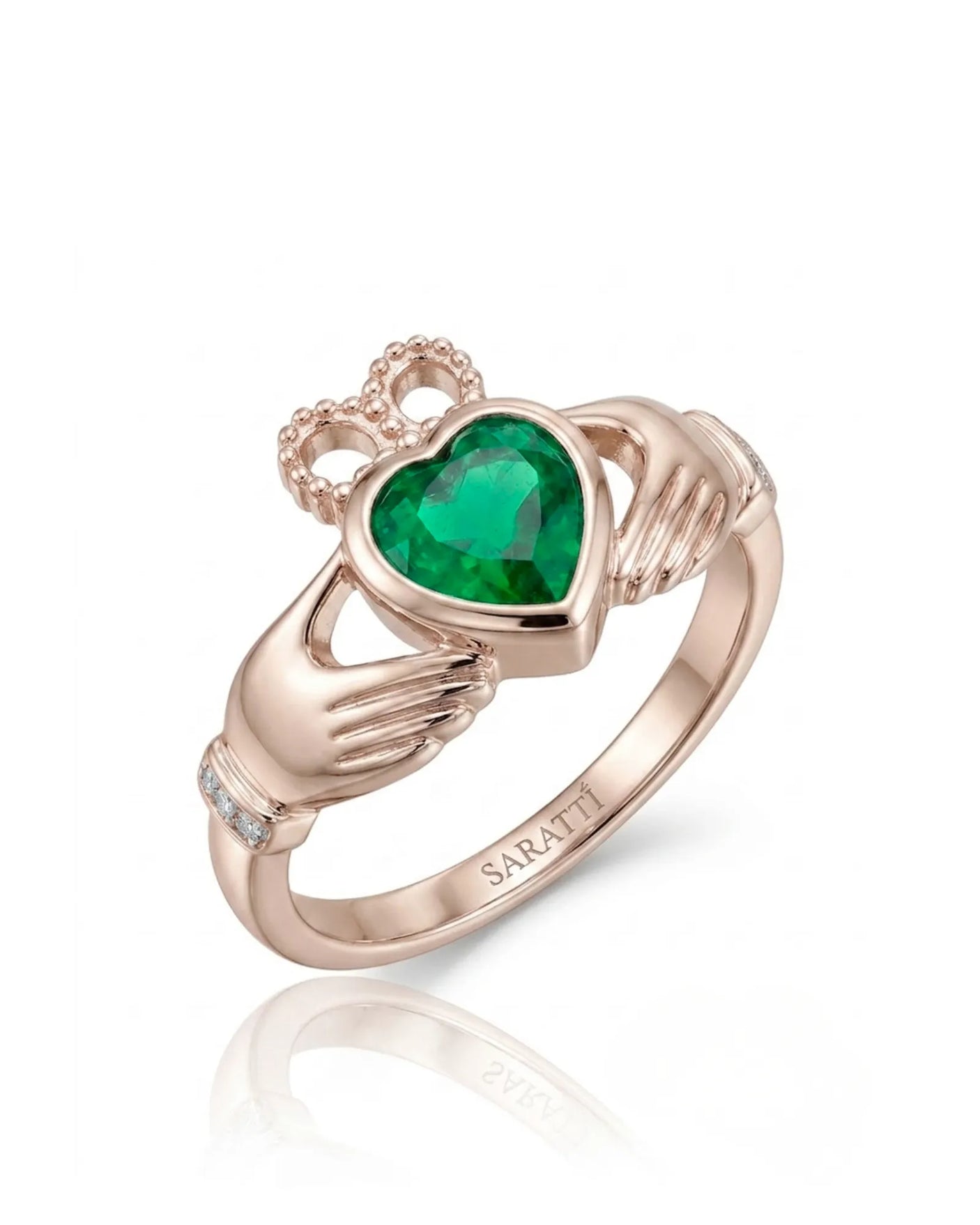 Coronet Heart Emerald Claddagh Ring