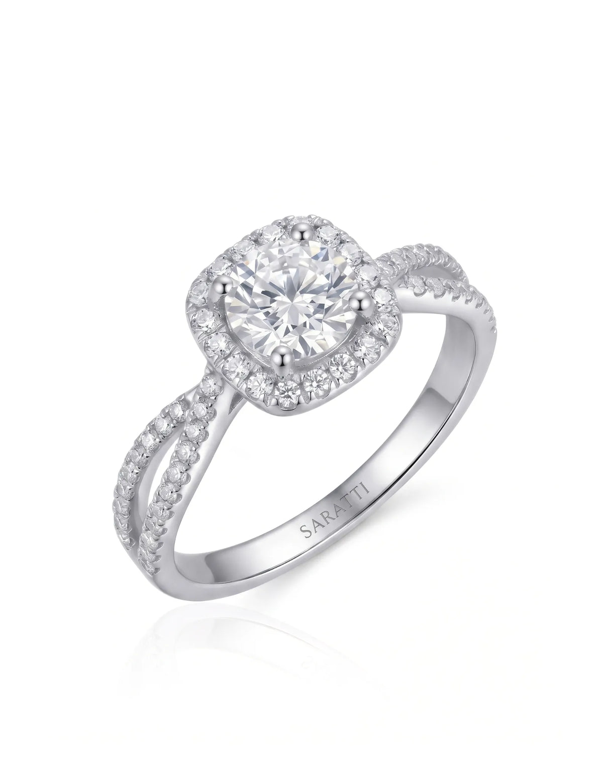 Sandra – Natural Round Diamond Halo Split-Shank Engagement Ring