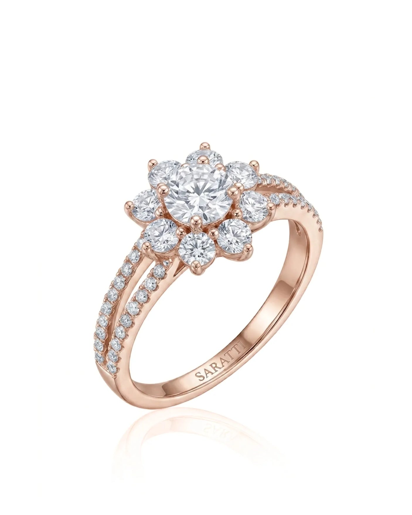 Rhoda – Fortune Compass Natural Round Diamond Floral Halo Engagement Ring