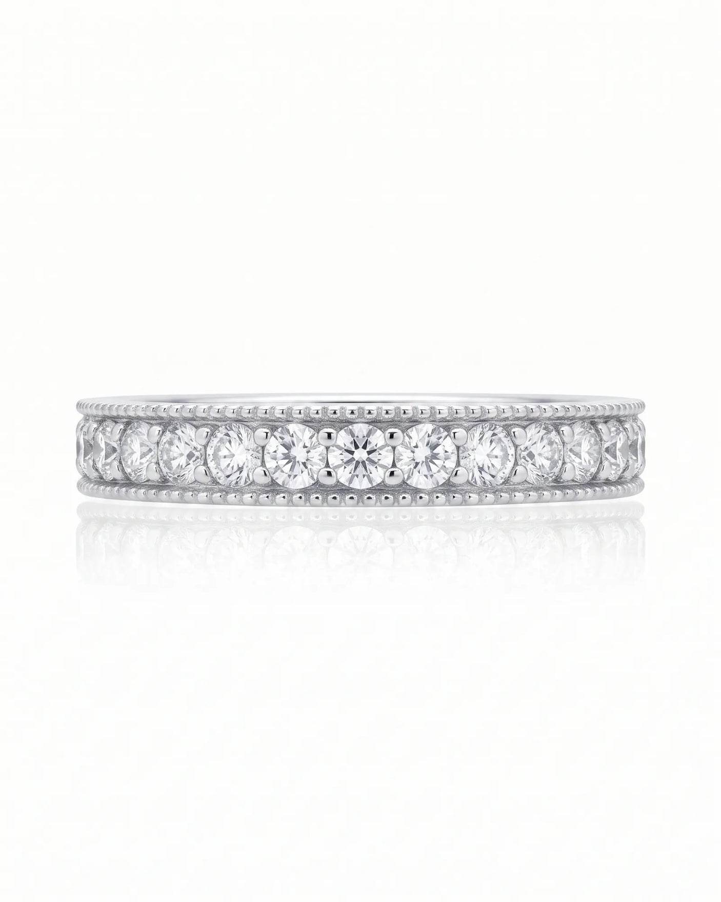 Milgrain Wedding Band with Diamonds in White Gold