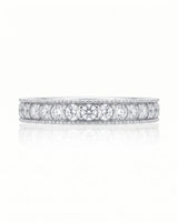Milgrain Wedding Band with Diamonds in White Gold
