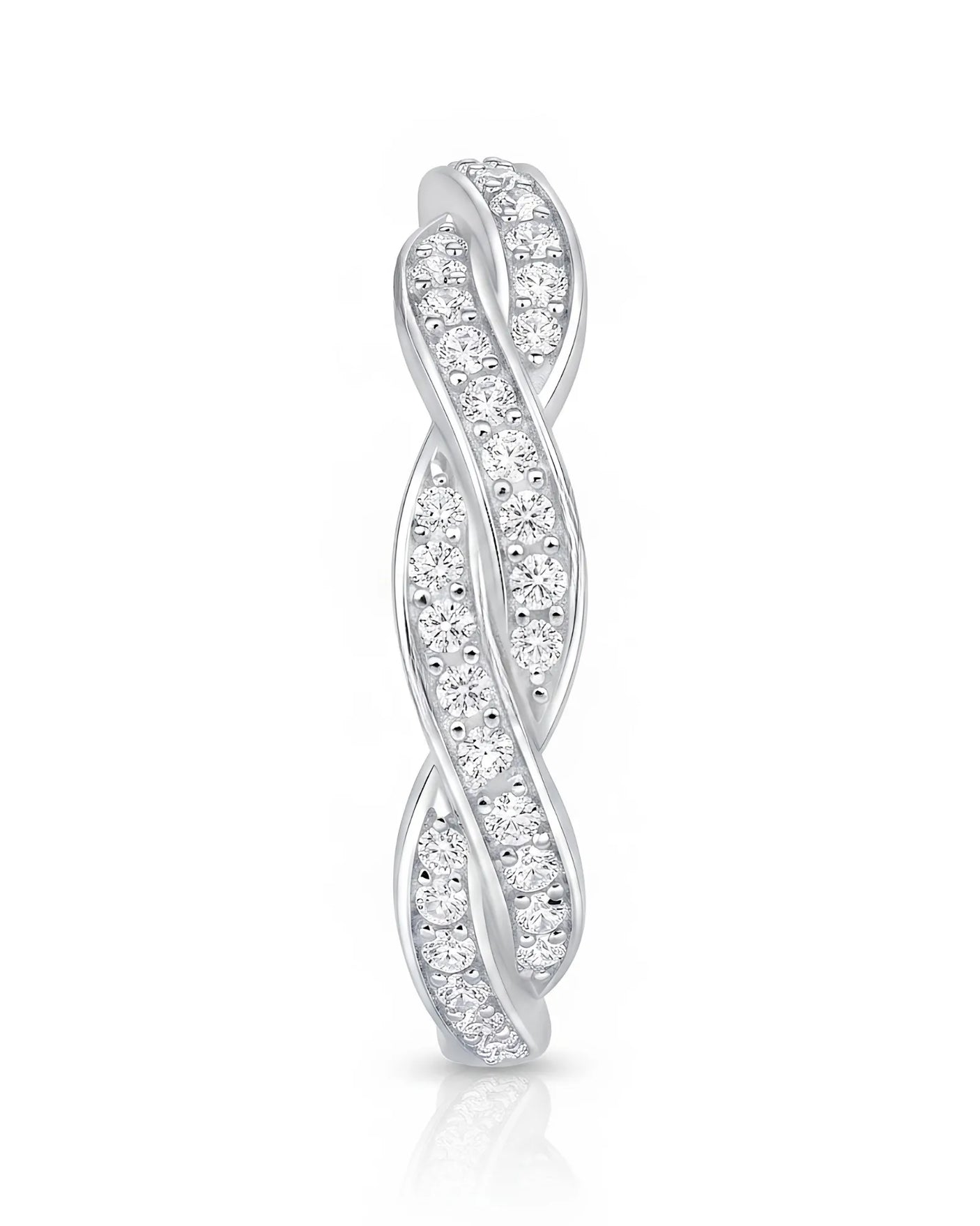 Twisted Shank Vintage Diamond Eternity Band in 18K White Gold — Platinum — View 3