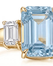 Three stone emerald cut Aquamarine ring setting in 18K Yellow Gold with diamond sides | SARATTI
