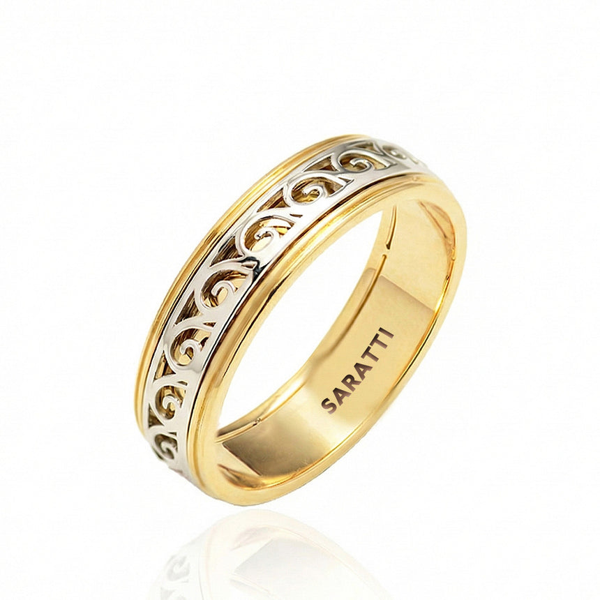 Vintage mens wedding band luxury handcrafted ring in 18K yellow and white gold | SARATTI