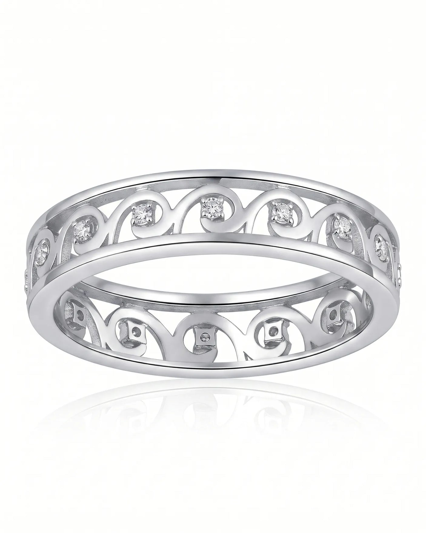 Art Nouveu Wedding Band with Diamonds Yellow Gold