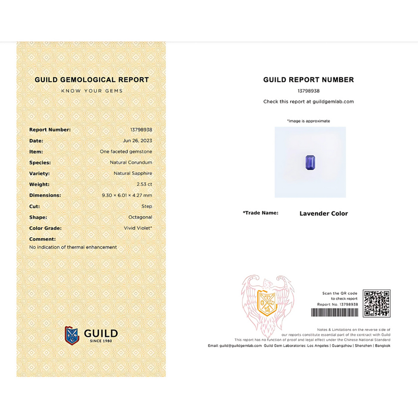 2.53 carats Rare Violet Natural Sapphire | Emerald Cut | GUILD Certified