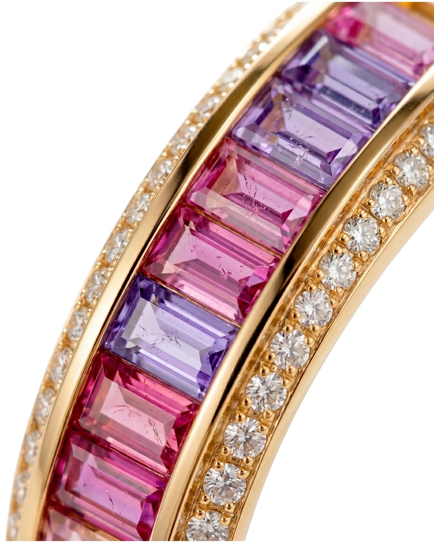 Sapphire and diamond anniversary band with colorful gradient design in 18K yellow gold | SARATTI