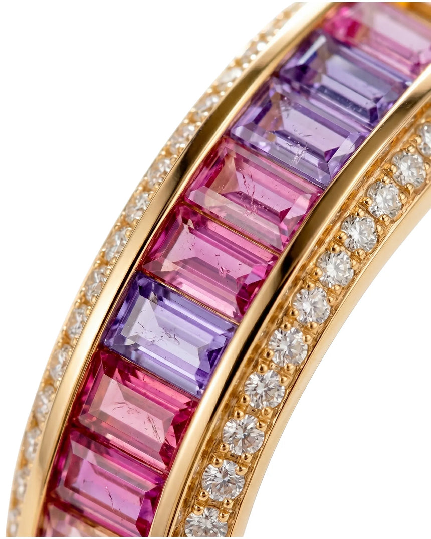 Sapphire and diamond anniversary band with colorful gradient design in 18K yellow gold | SARATTI