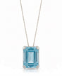 AURELLE emerald cut Aquamarine solitaire necklace setting in white gold front view | SARATTI