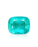 5.01ct Natural Intense Green Emerald Cushion with Modified Brilliant faceting in the main face-up view | SARATTI