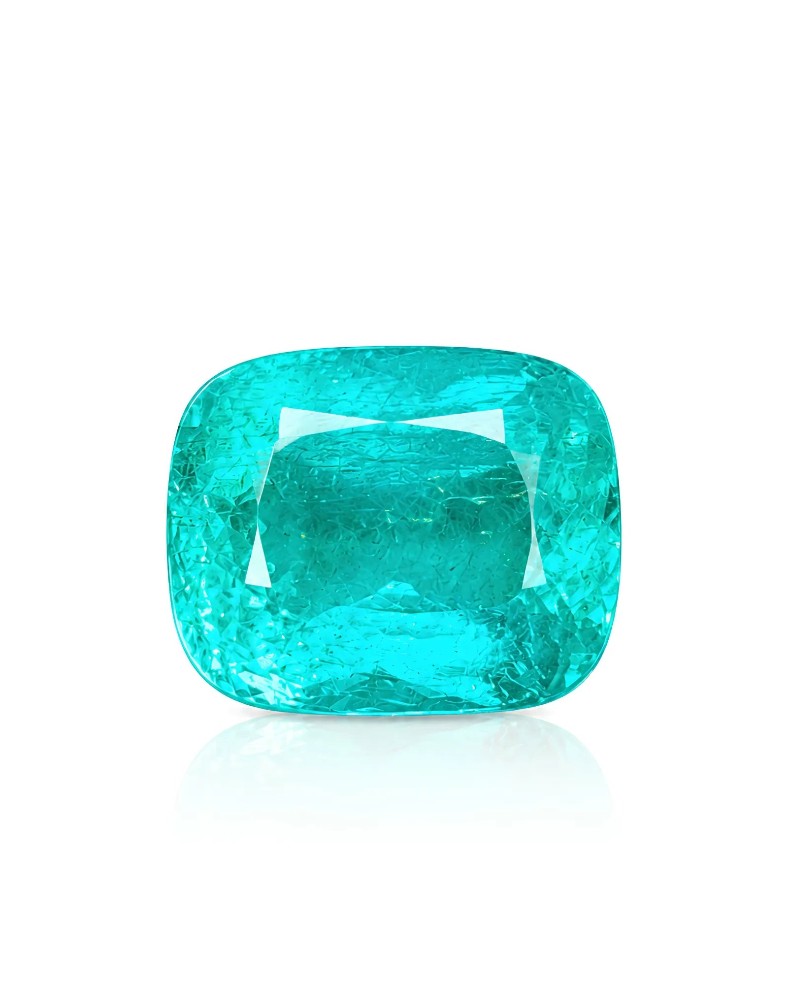 5.01ct Natural Intense Green Emerald Cushion with Modified Brilliant faceting in the main face-up view | SARATTI