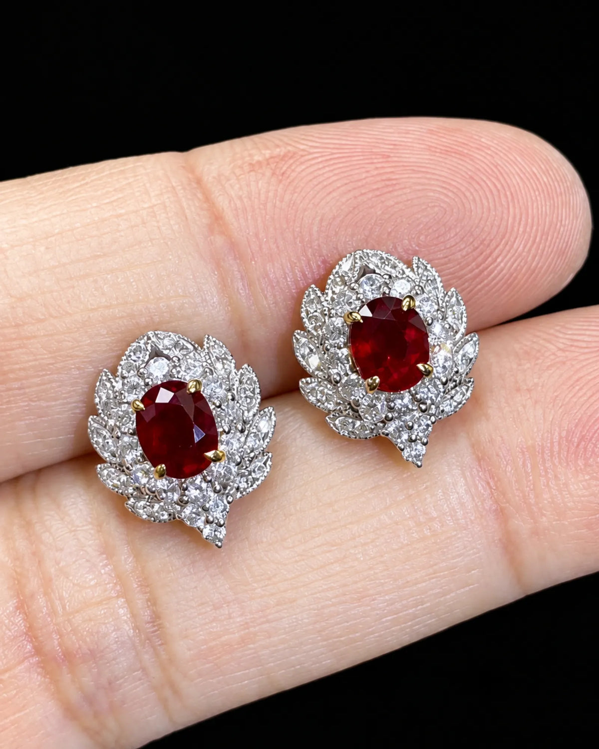 LAVINIA - Ruby Diamond Blossom Stud Earrings