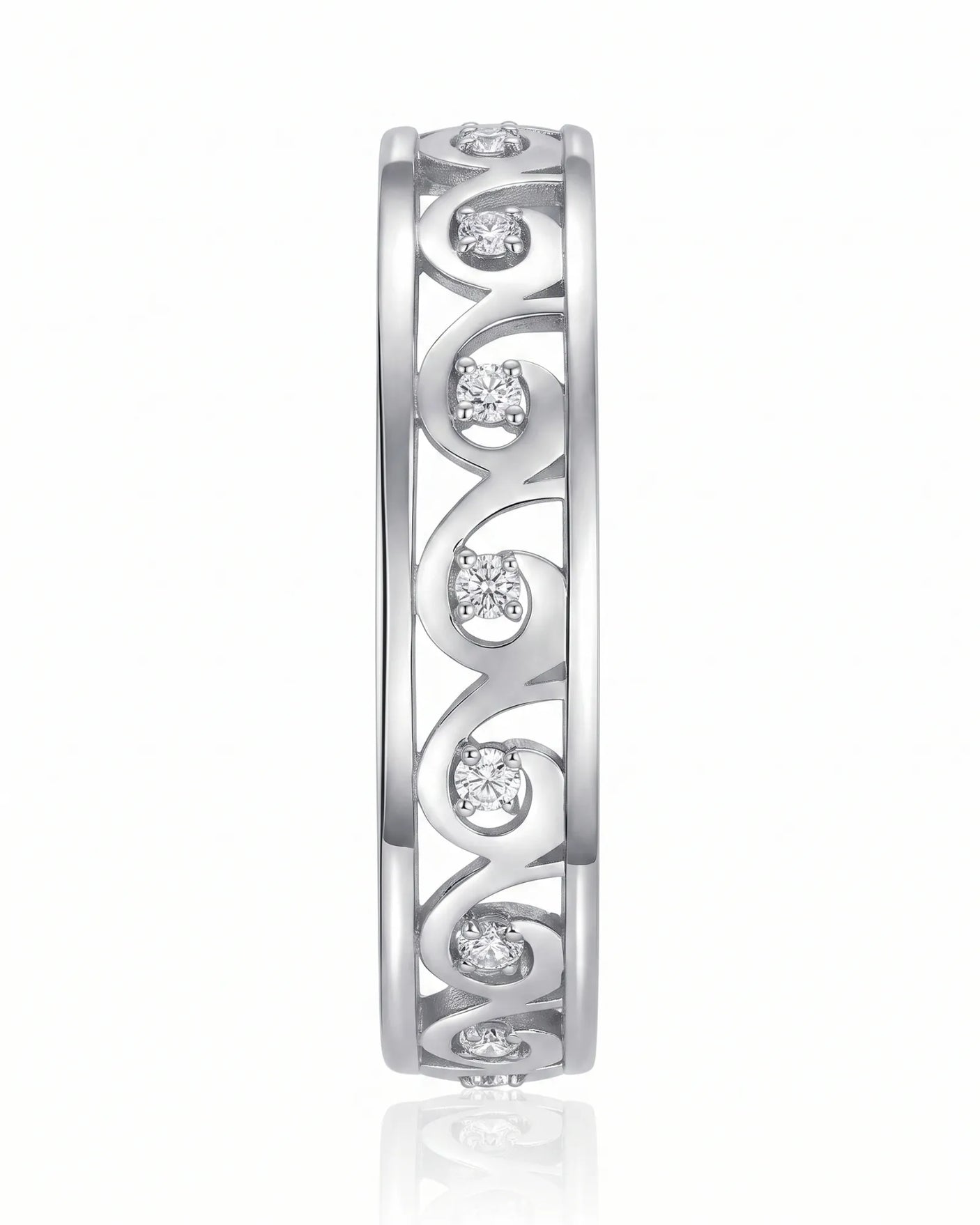 Art Nouveu Wedding Band with Diamonds Yellow Gold