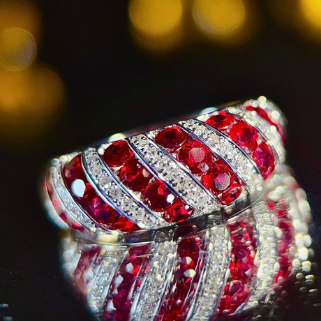 Ruby Diamond Art Deco Ring in 18K White Gold