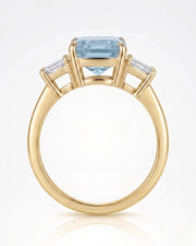 18K Yellow Gold Natural Aquamarine engagement ring setting with emerald cut center profile | SARATTI