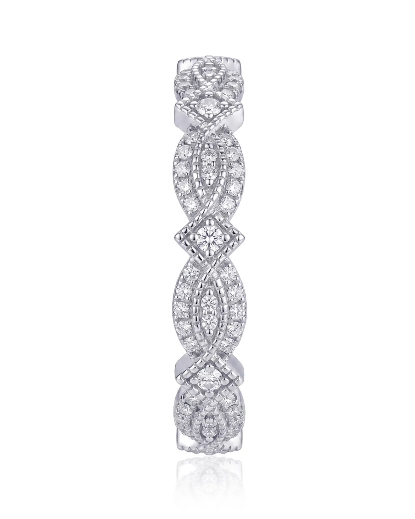 Art Nouveu Wedding Band with Diamonds in White Gold