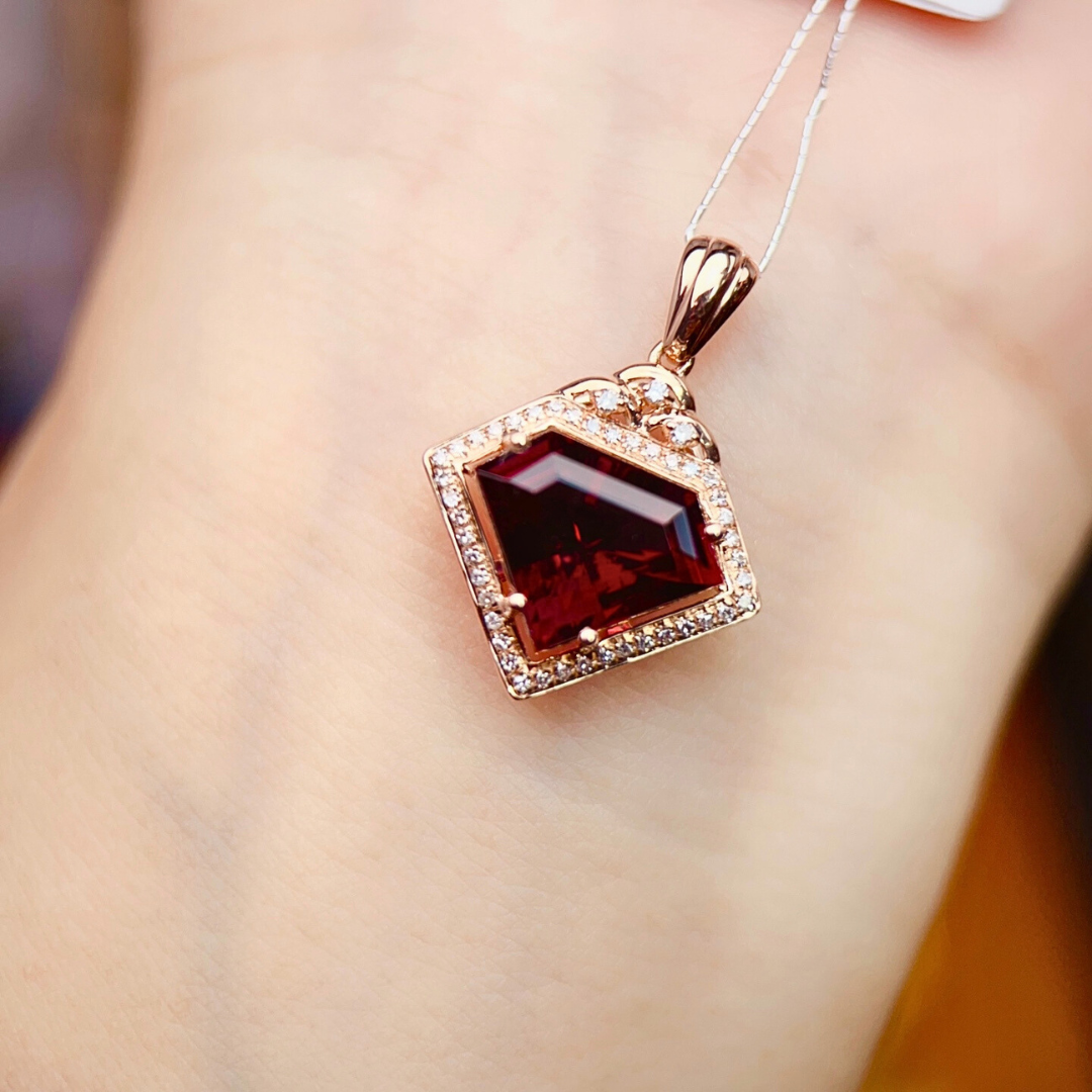 Crimson Rubellite Pendant with Diamond Halo