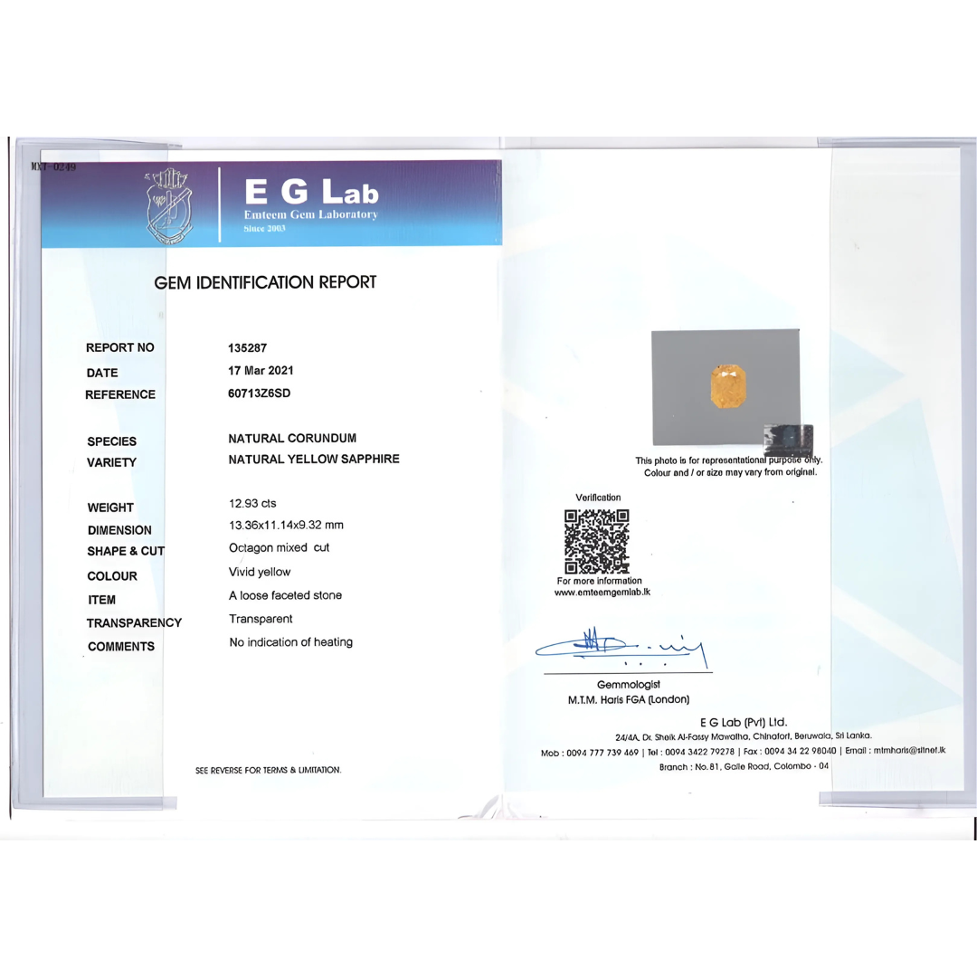 Unheated Octagonal Mixed Cut Fancy Yellow Sapphire Gemstone EGL Certificate | Saratti