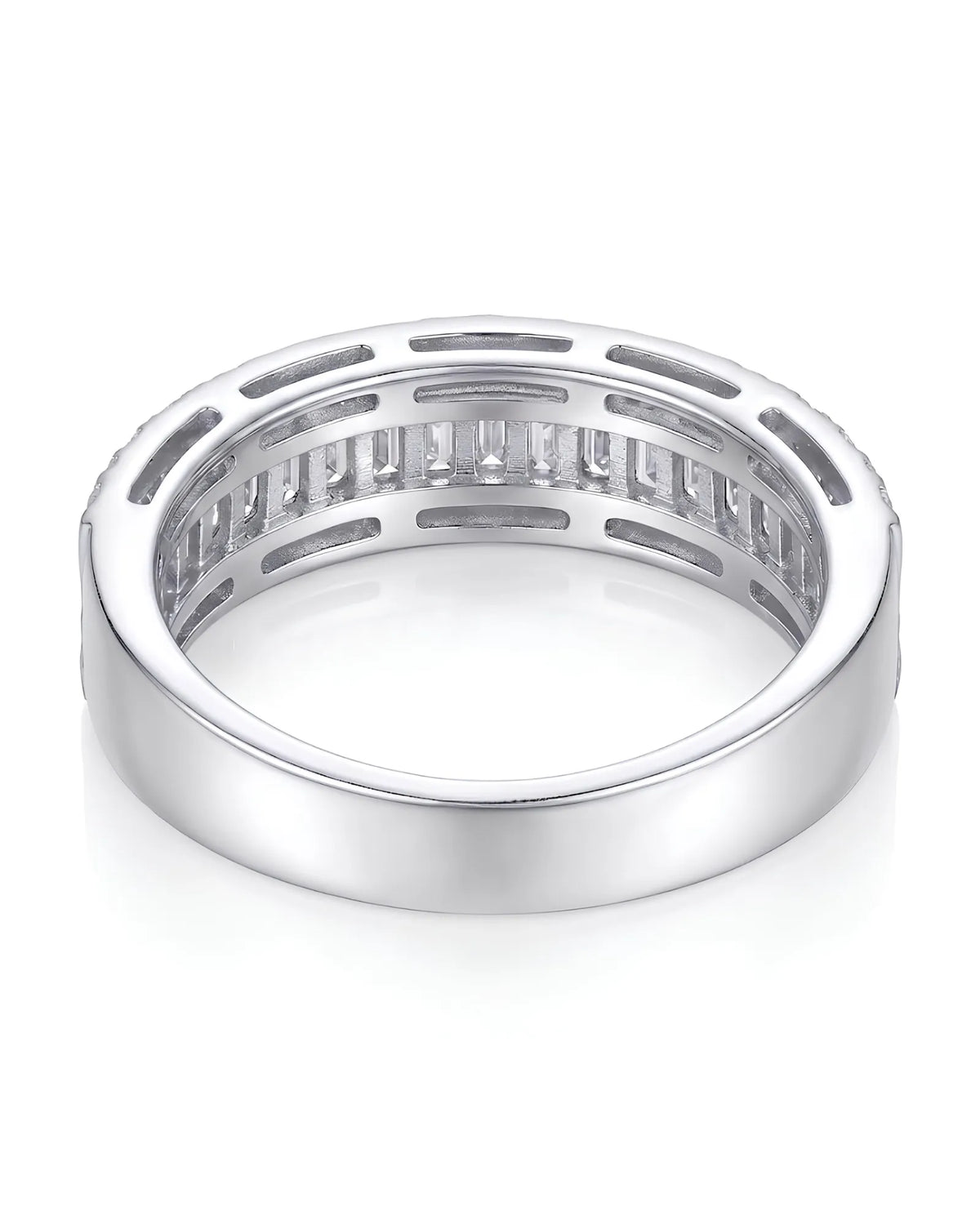 18K white gold baguette and round diamond eternity ring | SARATTI