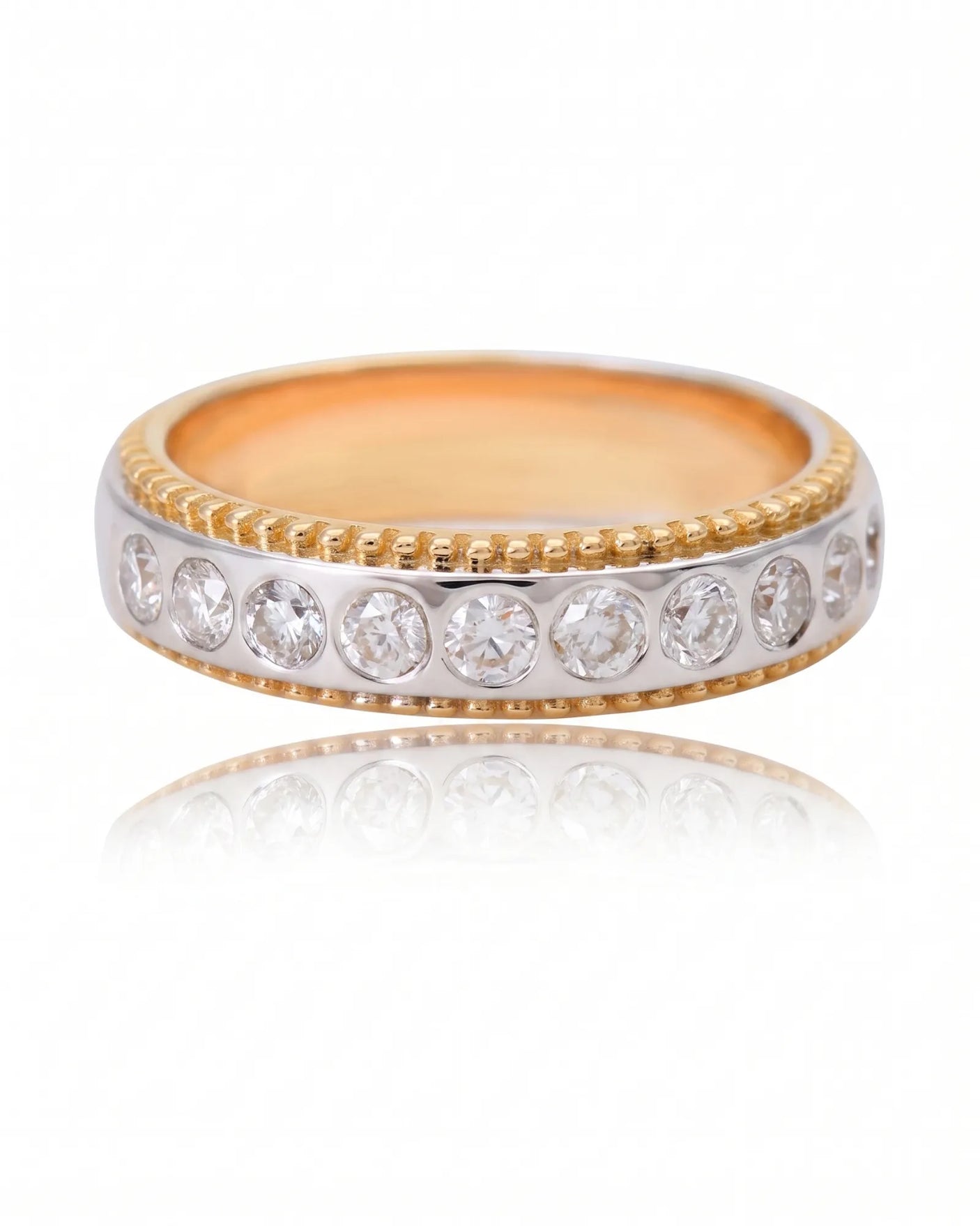 Two Tone Wedding Band Women's with Diamonds