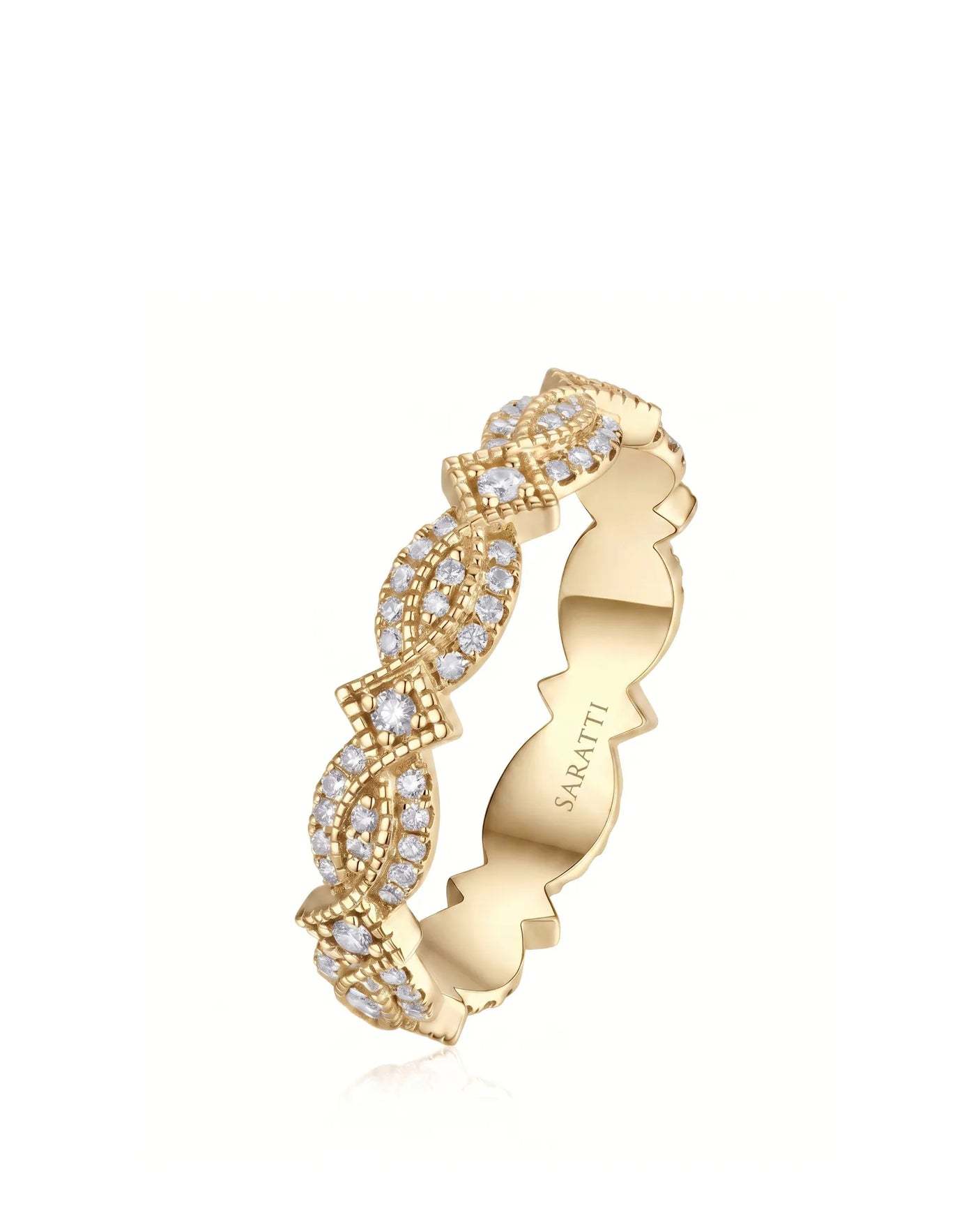 Art Nouveu Wedding Band with Diamonds in White Gold