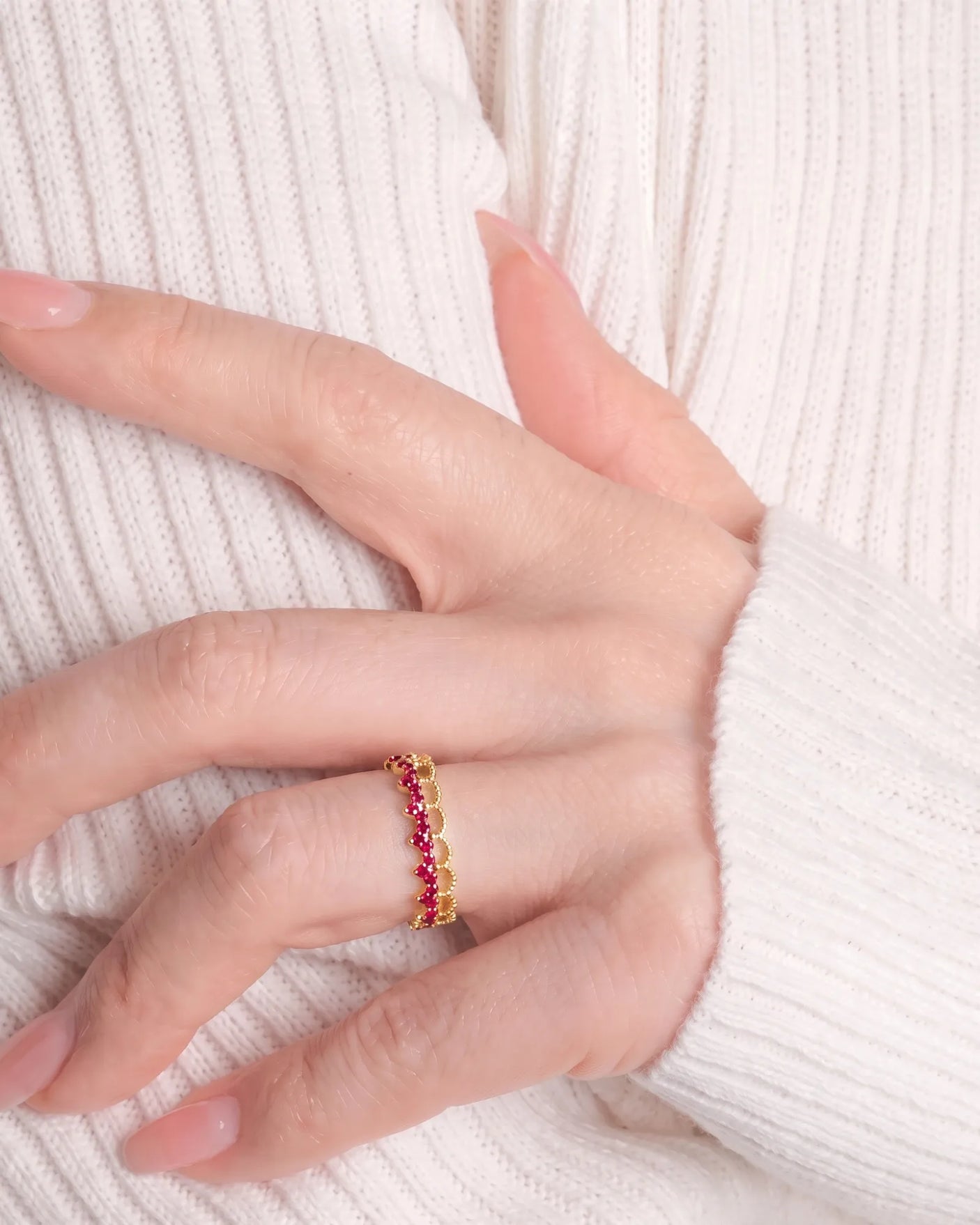 The Ember Tiara- Red Diamond Vintage-Inspired Yellow Gold Band