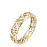 Art Nouveu Wedding Band with Diamonds Yellow Gold