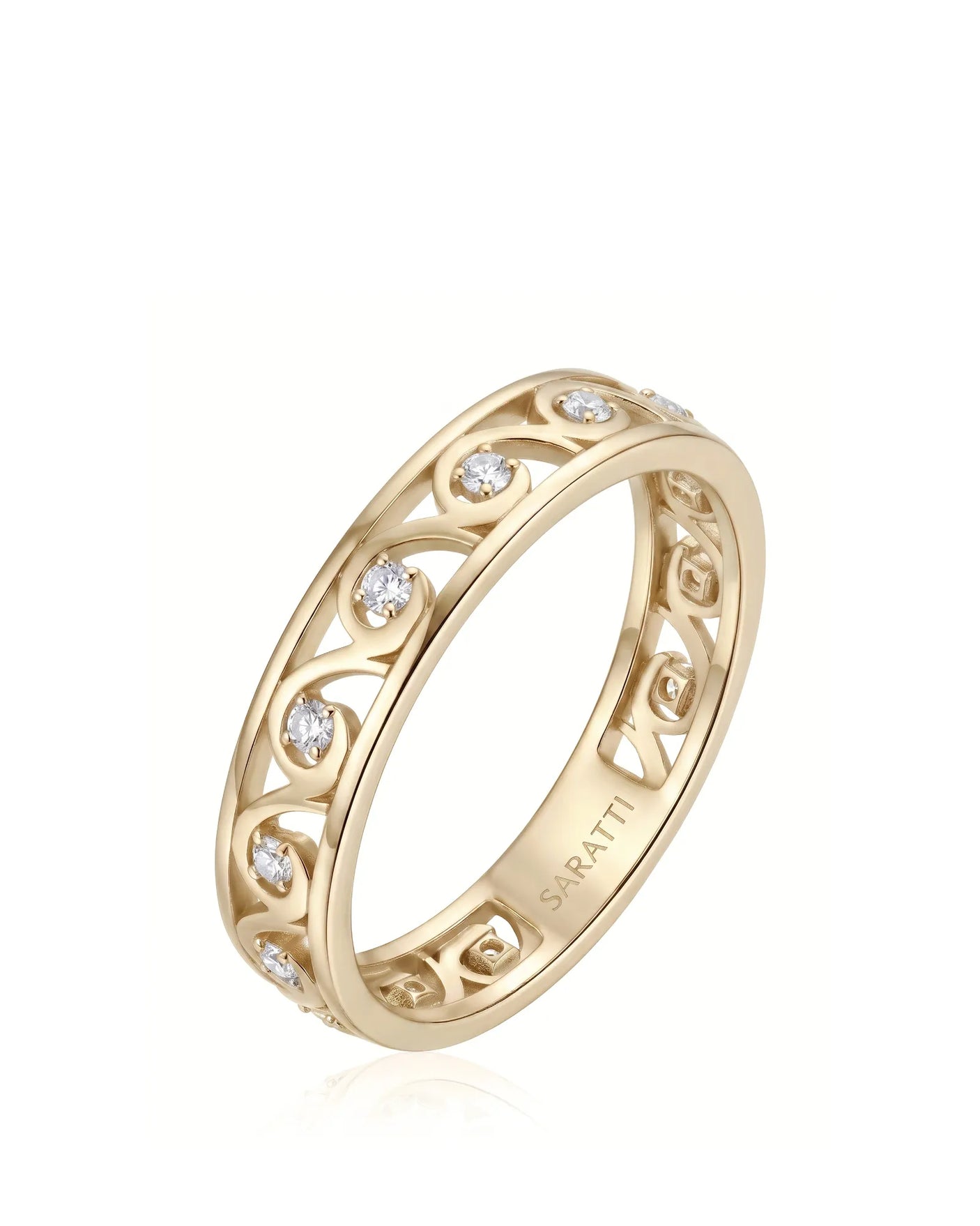 Art Nouveu Wedding Band with Diamonds Yellow Gold