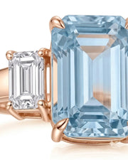 18K Rose Gold Natural Aquamarine engagement ring setting with emerald cut center profile | SARATTI