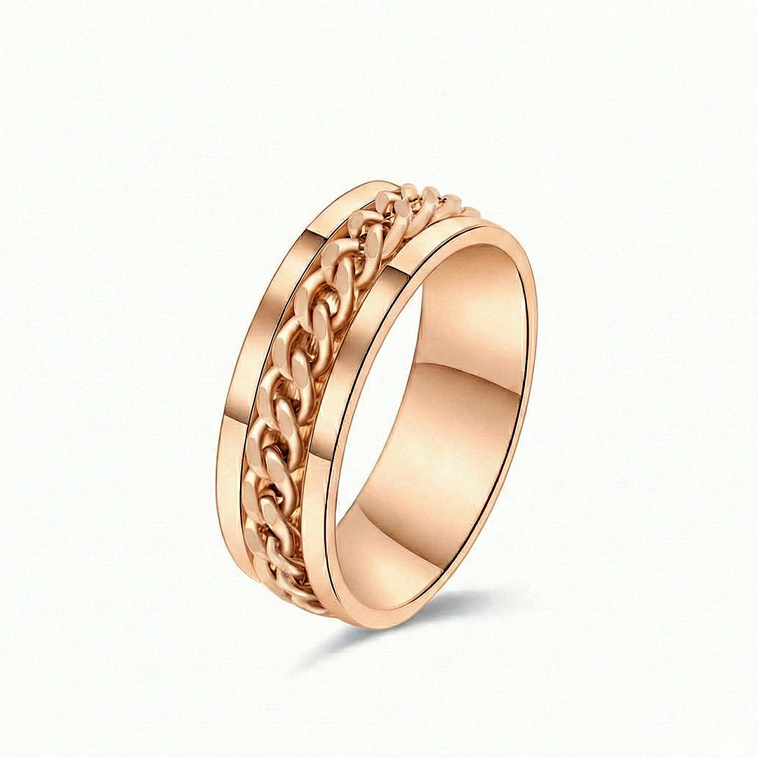 6mm cuban link ring 18k rose gold chain band | SARATTI