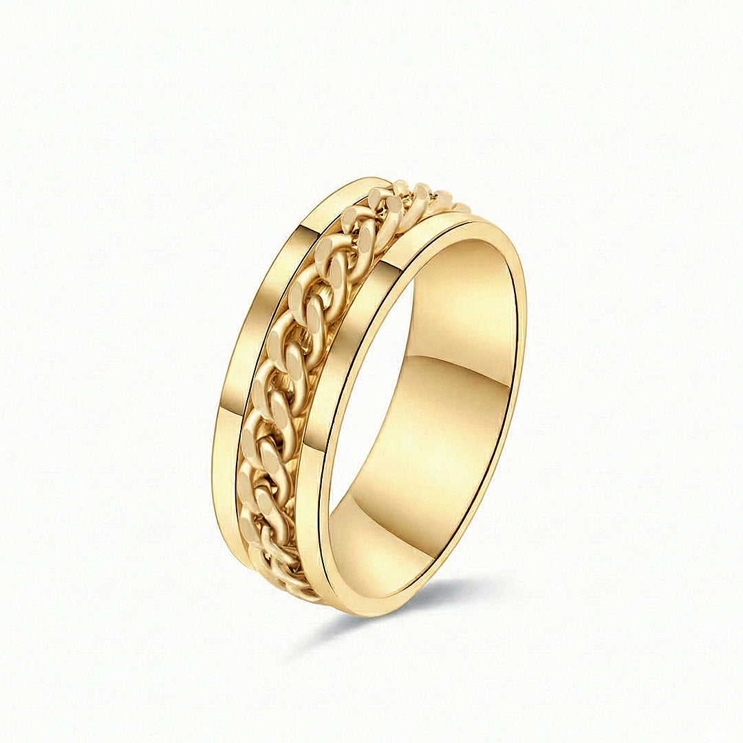 6mm cuban link ring 18k yellow gold chain band | SARATTI