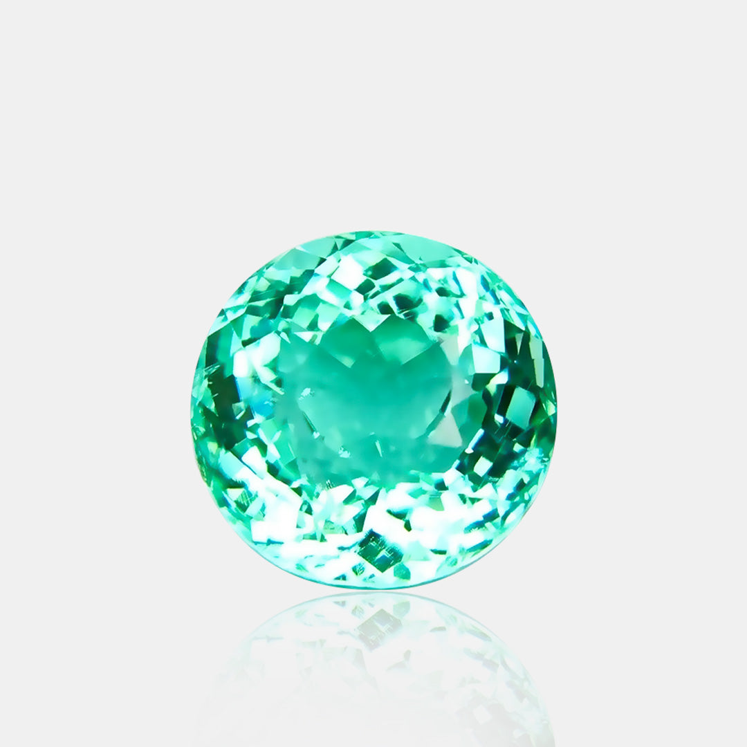 7.05 carats Neon Bluish Green Natural Paraiba Tourmaline | Near Round – 11.25 × 11.22 × 8.38mm