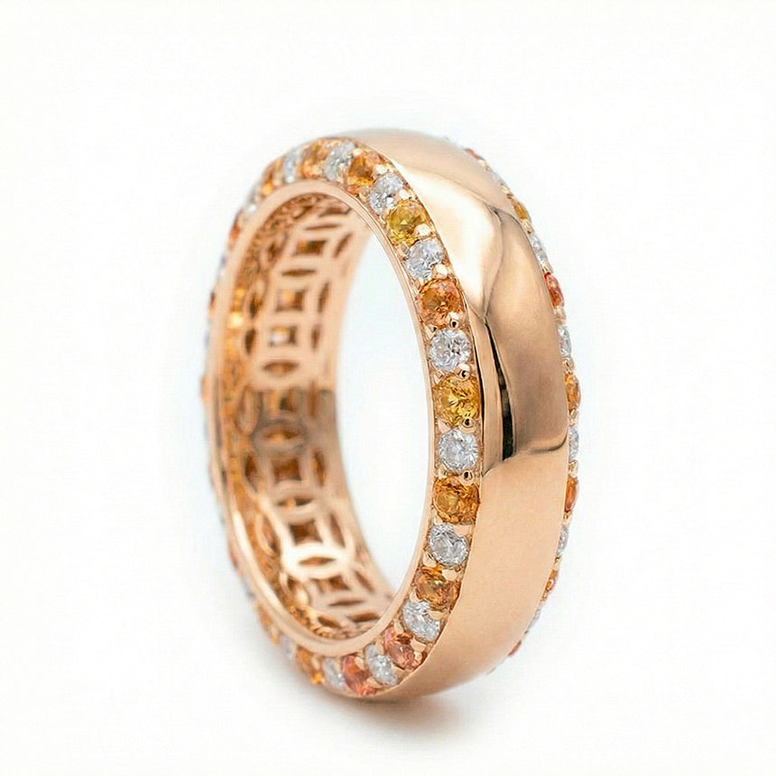 Mens sapphire wedding band luxury gemstone wedding ring in 18K rose gold | SARATTI