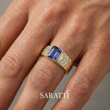 Mens ring with tanzanite and diamonds handcrafted wedding ring in 18K yellow gold | SARATTI