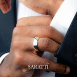 Mens emerald ring handcrafted three stone emerald wedding band in 18K yellow gold | SARATTI