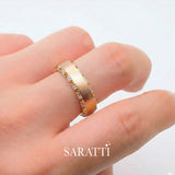 Mens sapphire wedding band worn on hand in 18K rose gold | SARATTI