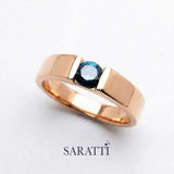 Blue mens wedding band handcrafted round blue diamond ring in 18K rose gold | SARATTI