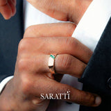 Mens emerald ring handcrafted three stone emerald wedding band in 18K rose gold | SARATTI