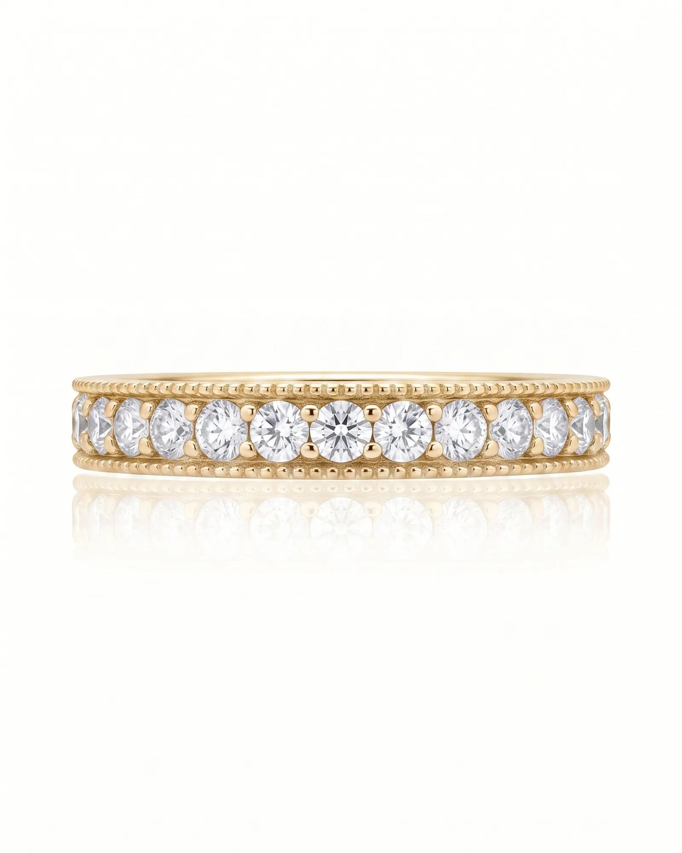 Milgrain Wedding Band with Diamonds in White Gold