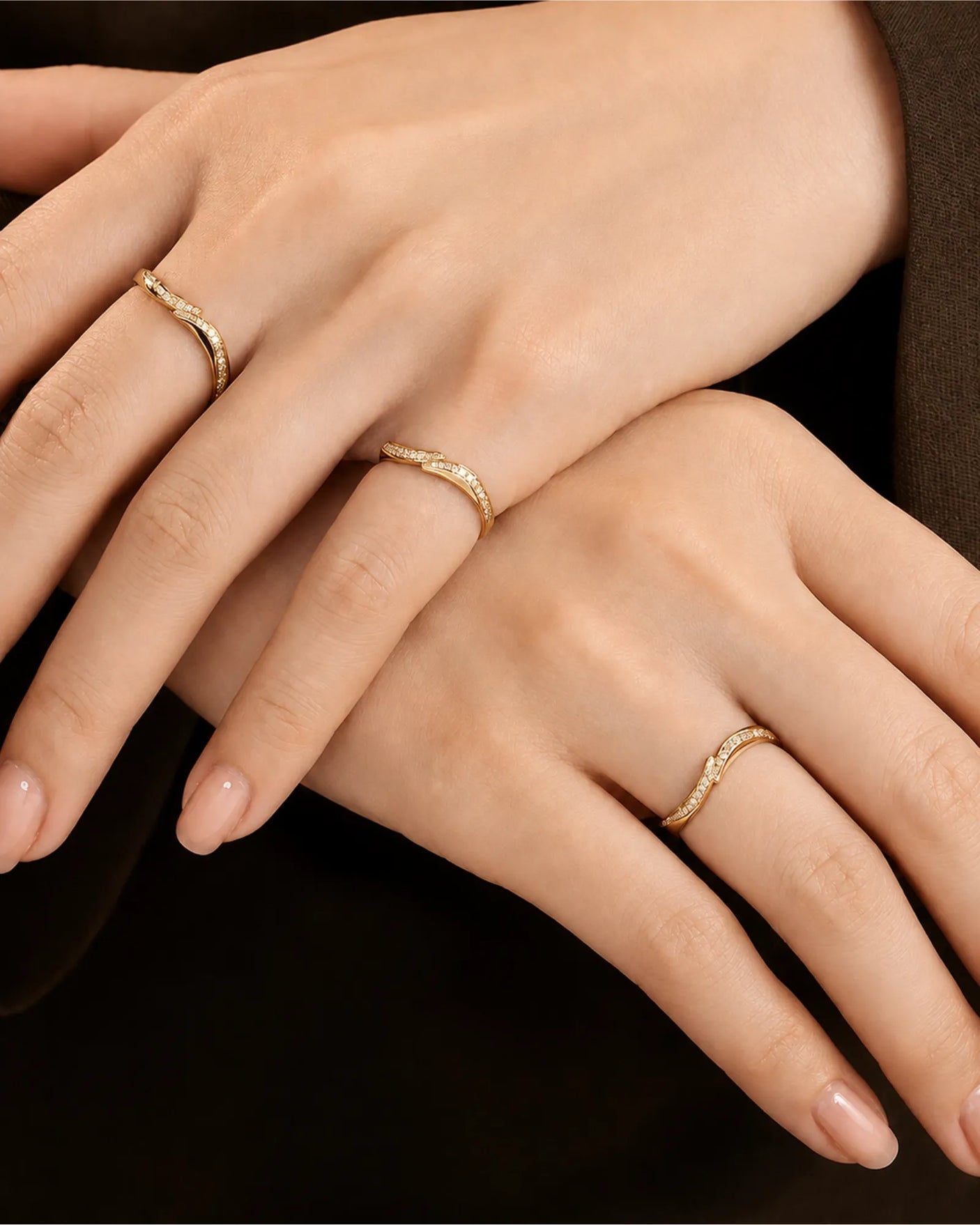 Wavy Diamond Half Eternity Wedding Band — 18K Yellow Gold — View 3