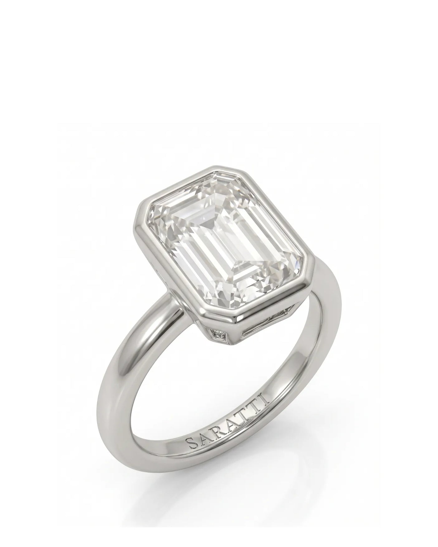 Golden Horizon – Natural Emerald-Cut Diamond Bezel Engagement Ring