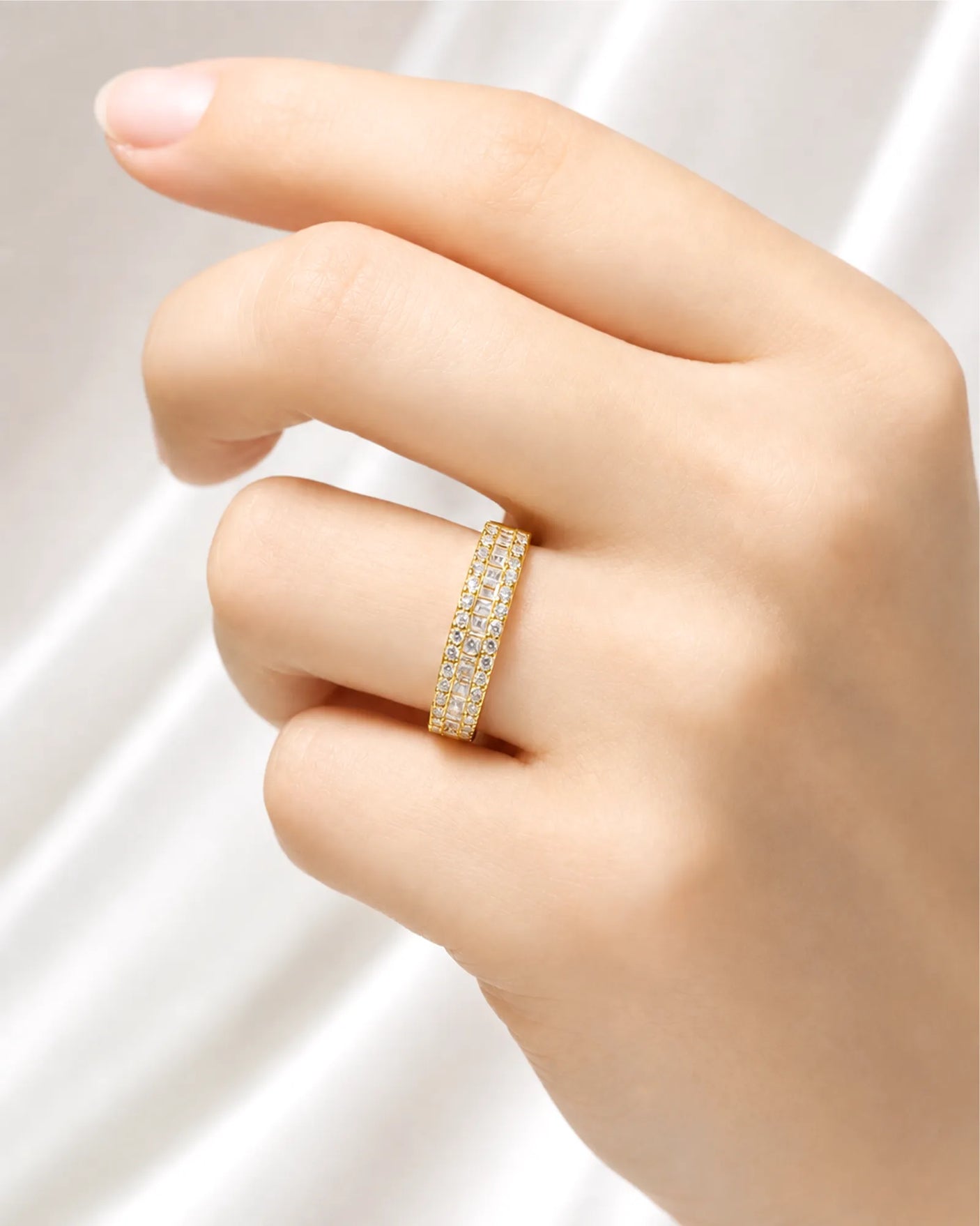Rose Gold Eternity Band with Baguette and Round Diamonds