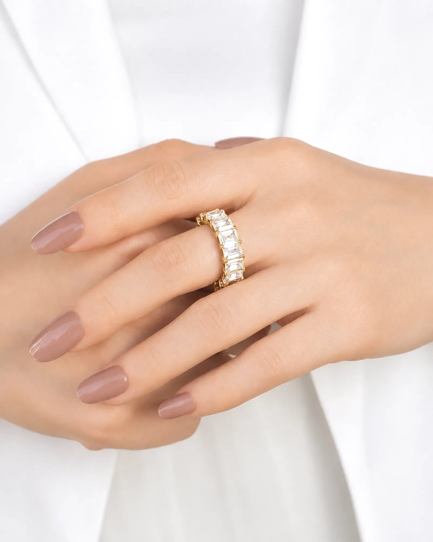 Emerald Cut Eternity Band in White Gold