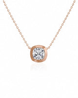 SOLARA Bezel-Set Cushion Cut solitaire necklace setting in rose gold, front view | SARATTI
