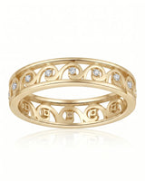 Art Nouveu Wedding Band with Diamonds Yellow Gold