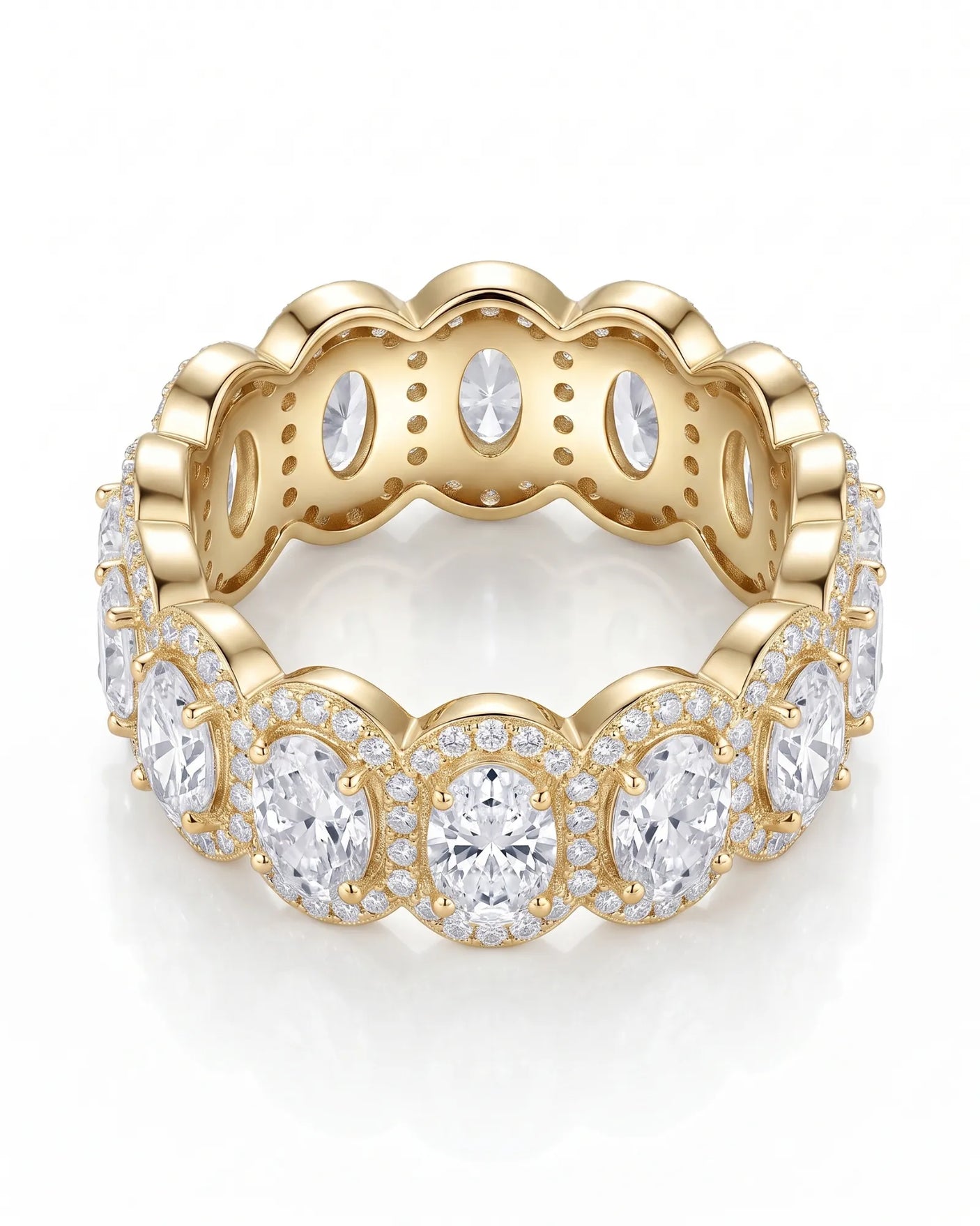 Oval Ring Wedding Band with Halo in White Gold