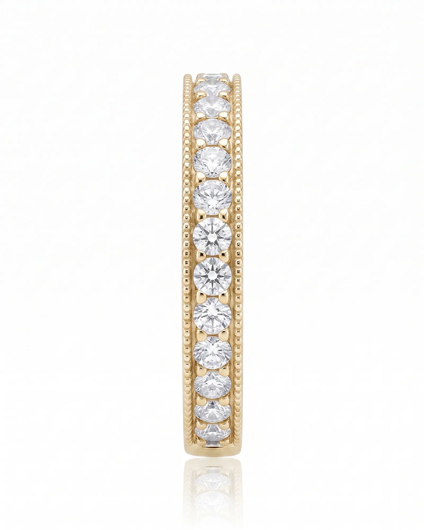 Milgrain Wedding Band with Diamonds in White Gold