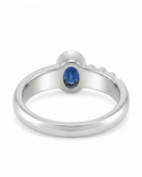 Oval sapphire engagement ring in 18K White Gold with minimalist stackable band | SARATTI