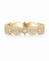 Art Nouveu Wedding Band with Diamonds in White Gold