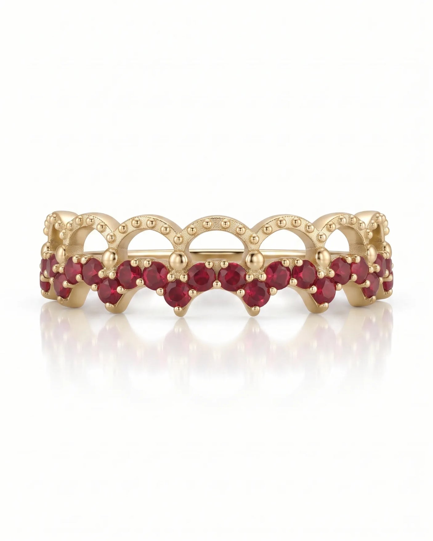 The Ember Tiara- Red Diamond Vintage-Inspired Yellow Gold Band